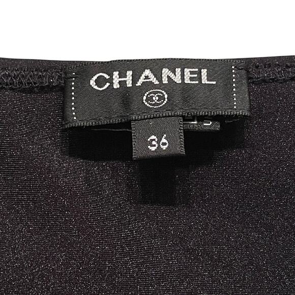 Chanel 23S Black Jersey Off-Shoulder Bow Top | Rare Crystal CC Logo FR 36 - Picture 7 of 12